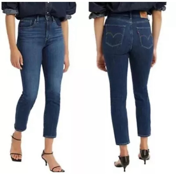 Levi's Jeans Women's 724 High Rise Sz 29 Straight Leg Crop Blue Stretch Denim - Picture 1 of 10